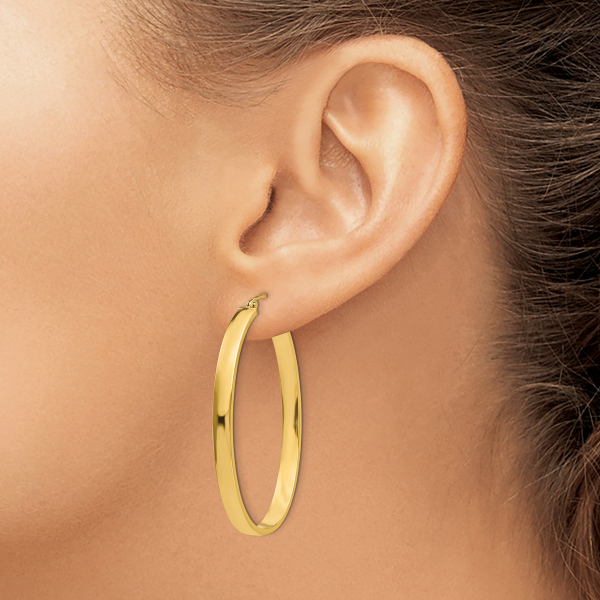 14K Yellow Gold 48mm x 30mm x 4mm Classic Oval Hoop Earrings