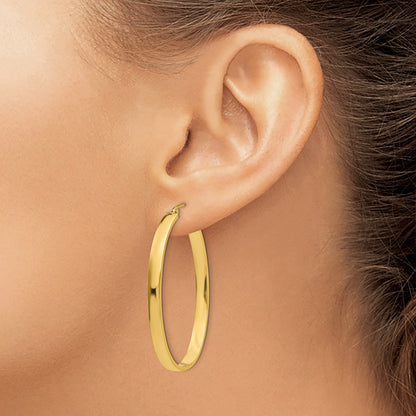 14K Yellow Gold 48mm x 30mm x 4mm Classic Oval Hoop Earrings