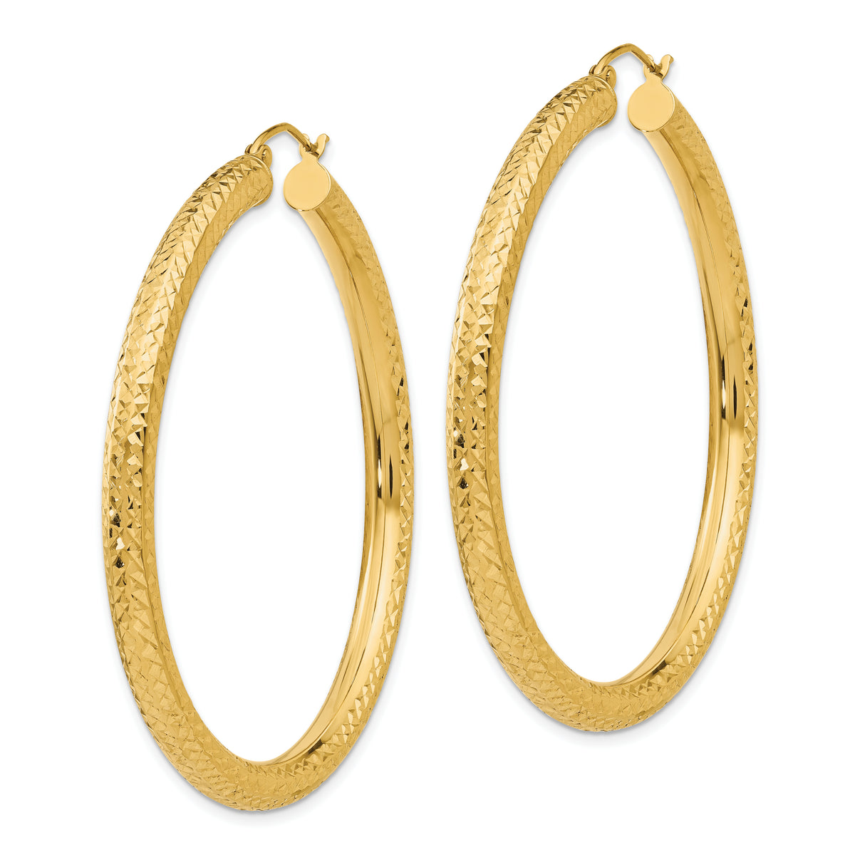 14K Yellow Gold Diamond Cut Round Hoop Earrings 50mm x 4mm
