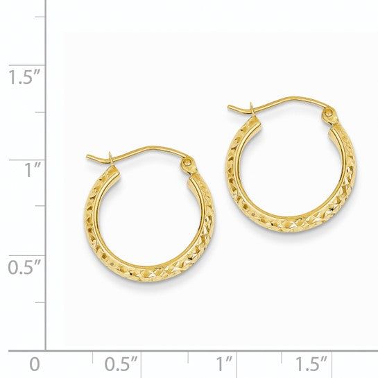 14k yellow gold diamond cut textured classic round hoop earrings 17mm x 3.5mm