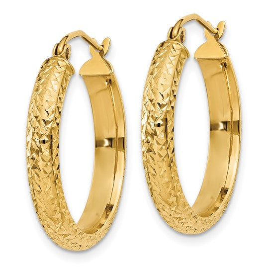 14k yellow gold diamond cut textured classic round hoop earrings 21mm x 3.5mm