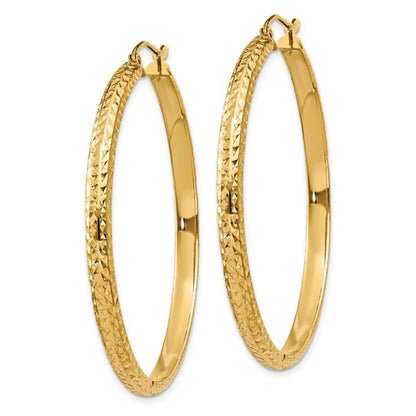 14k yellow gold diamond cut textured classic round hoop earrings 46mm x 3.5mm