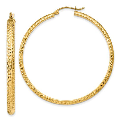 14k yellow gold diamond cut textured classic round hoop earrings 46mm x 3.5mm