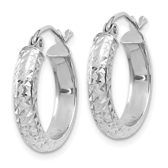 14k white gold diamond cut textured classic round hoop earrings 17mm x 3.5mm