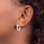 Загрузить изображение в средство просмотра галереи, 14K White Gold Diamond Cut Textured Classic Round Hoop Earrings 17mm x 3.5mm
