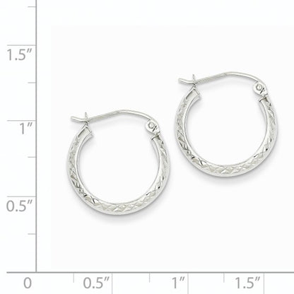 14k white gold diamond cut textured classic round hoop earrings 17mm x 3.5mm