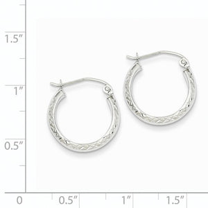 14K White Gold Diamond Cut Textured Classic Round Hoop Earrings 17mm x 3.5mm