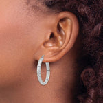 Indlæs billede til gallerivisning 14K White Gold Diamond Cut Textured Classic Round Hoop Earrings 27mm x 3.5mm
