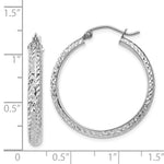 Lataa kuva Galleria-katseluun, 14K White Gold Diamond Cut Textured Classic Round Hoop Earrings 27mm x 3.5mm
