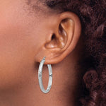 Indlæs billede til gallerivisning 14K White Gold Diamond Cut Textured Classic Round Hoop Earrings 34mm x 3.5mm
