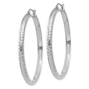 14K White Gold Diamond Cut Textured Classic Round Hoop Earrings 46mm x 3.5mm