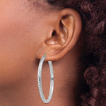 Φόρτωση εικόνας στο εργαλείο προβολής Συλλογής, 14K White Gold Diamond Cut Textured Classic Round Hoop Earrings 46mm x 3.5mm
