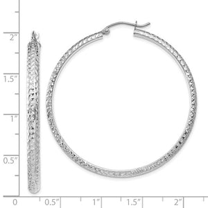 14K White Gold Diamond Cut Textured Classic Round Hoop Earrings 46mm x 3.5mm
