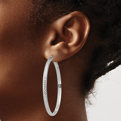 14k white gold diamond cut textured classic round hoop earrings 53mm x 3.5mm
