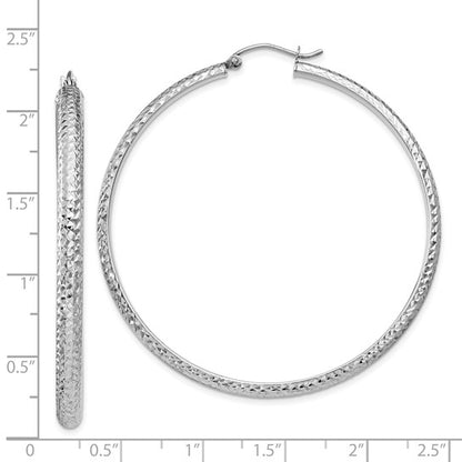 14k white gold diamond cut textured classic round hoop earrings 53mm x 3.5mm