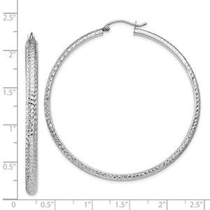 14K White Gold Diamond Cut Textured Classic Round Hoop Earrings 53mm x 3.5mm