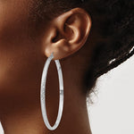 画像をギャラリービューアに読み込む, 14K White Gold Large Diamond Cut Textured Classic Round Hoop Earrings 67mm x 3.5mm
