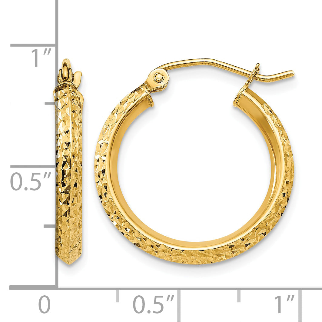 14K Yellow Gold 20mm x 2.5mm Diamond Cut Knife Edge Round Hoop Earrings