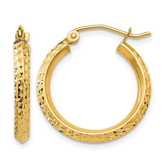 14K Yellow Gold 20mm x 2.5mm Diamond Cut Knife Edge Round Hoop Earrings
