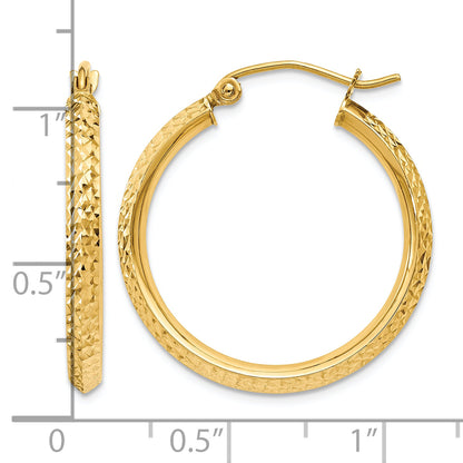 14K Yellow Gold 25mm x 2.5mm Diamond Cut Knife Edge Round Hoop Earrings