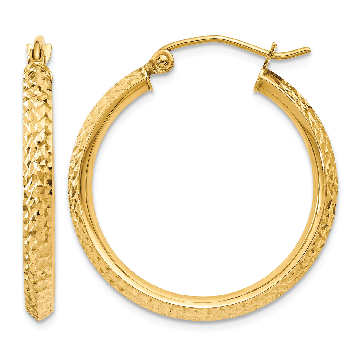 14K Yellow Gold 25mm x 2.5mm Diamond Cut Knife Edge Round Hoop Earrings