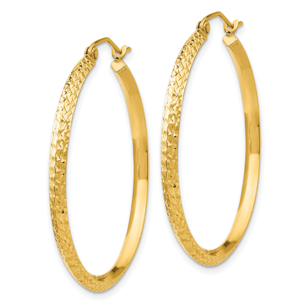 14K Yellow Gold 36mm x 2.5mm Diamond Cut Knife Edge Round Hoop Earrings