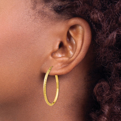 14K Yellow Gold 36mm x 2.5mm Diamond Cut Knife Edge Round Hoop Earrings