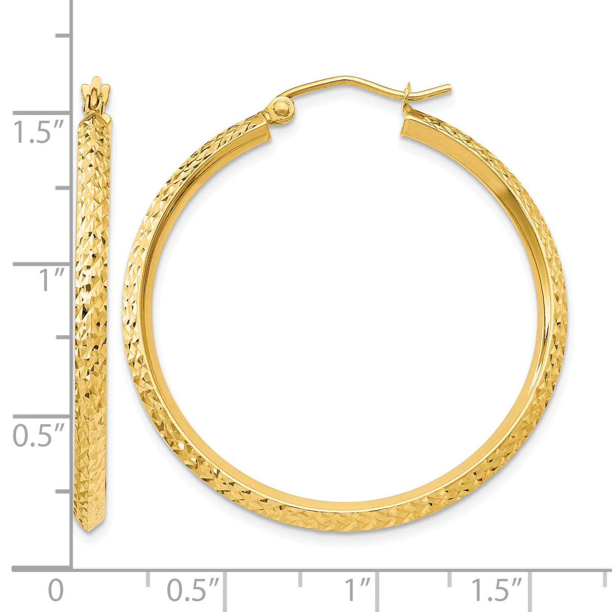 14K Yellow Gold 36mm x 2.5mm Diamond Cut Knife Edge Round Hoop Earrings