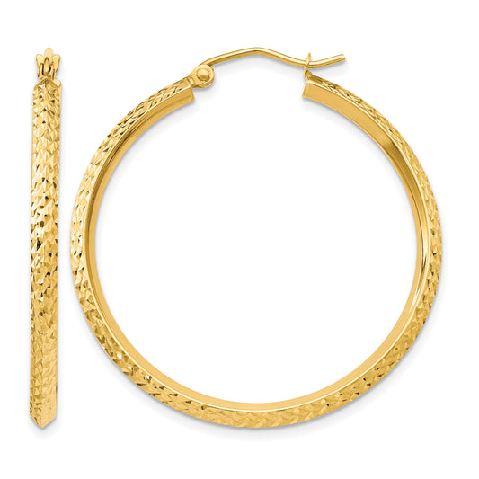 14K Yellow Gold 36mm x 2.5mm Diamond Cut Knife Edge Round Hoop Earrings