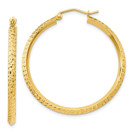 14K Yellow Gold 45mm x 2.5mm Diamond Cut Knife Edge Round Hoop Earrings