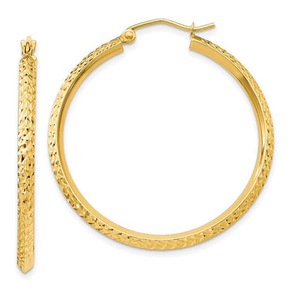 14K Yellow Gold 45mm x 2.5mm Diamond Cut Knife Edge Round Hoop Earrings