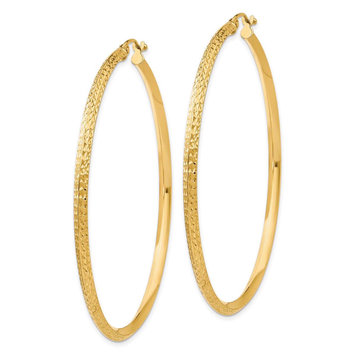 14K Yellow Gold 57mm x 2.5mm Diamond Cut Knife Edge Round Hoop Earrings