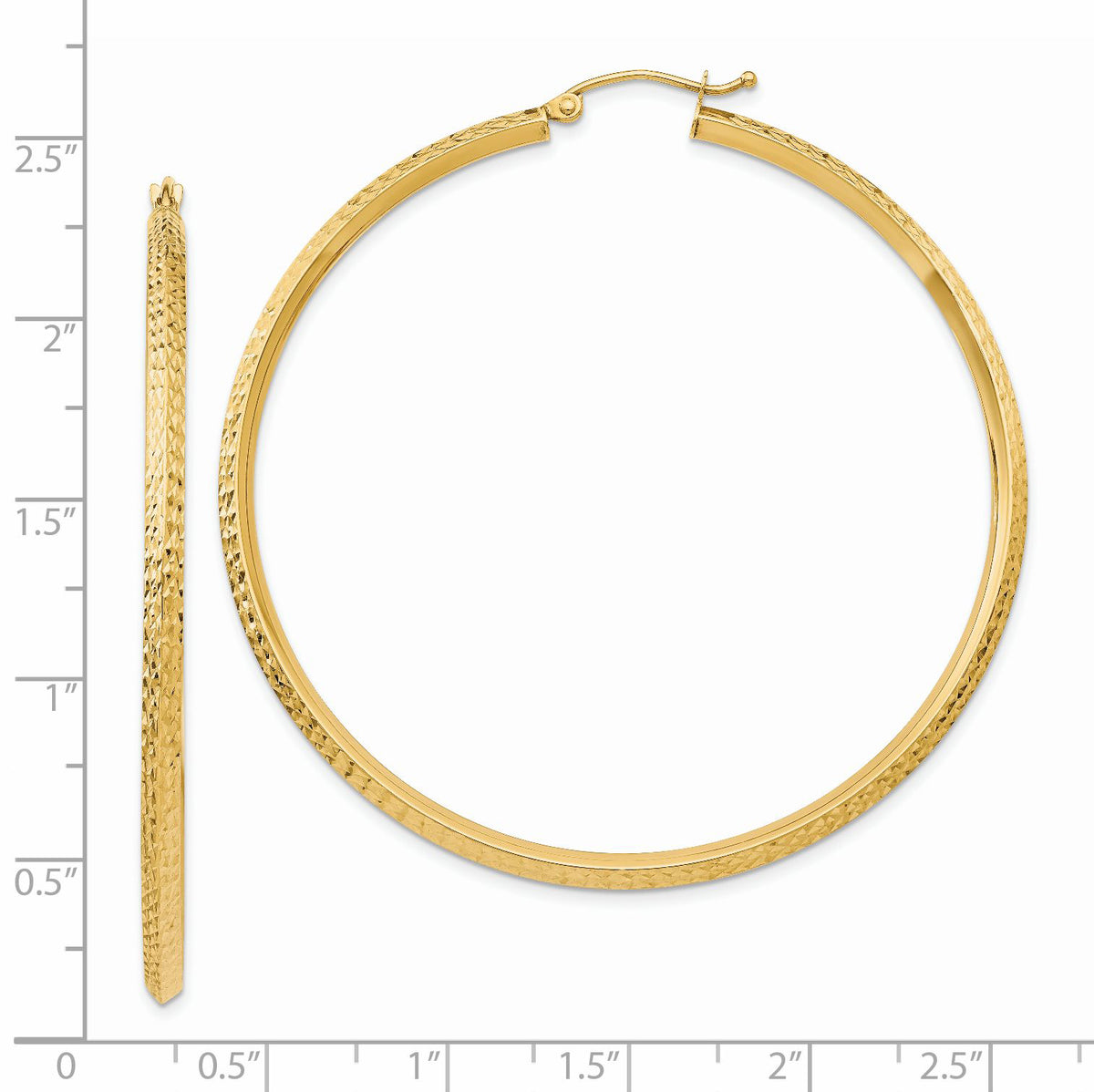 14K Yellow Gold 57mm x 2.5mm Diamond Cut Knife Edge Round Hoop Earrings