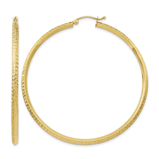 14K Yellow Gold 57mm x 2.5mm Diamond Cut Knife Edge Round Hoop Earrings