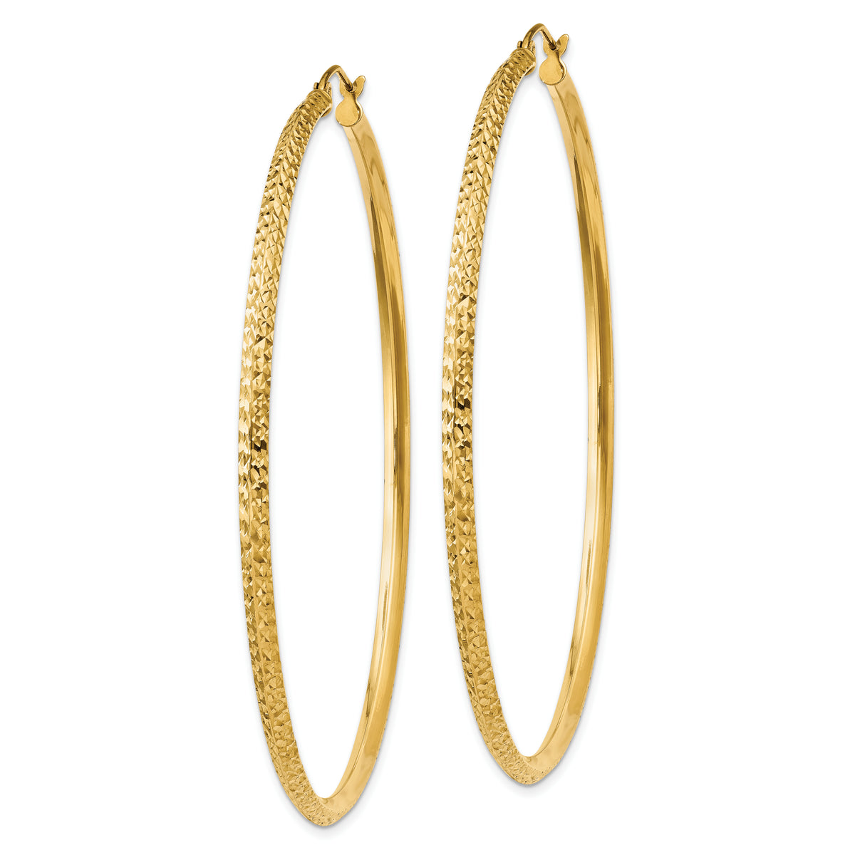 14K Yellow Gold 68mm x 2.5mm Diamond Cut Knife Edge Round Hoop Earrings