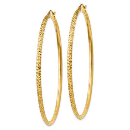 14K Yellow Gold 68mm x 2.5mm Diamond Cut Knife Edge Round Hoop Earrings