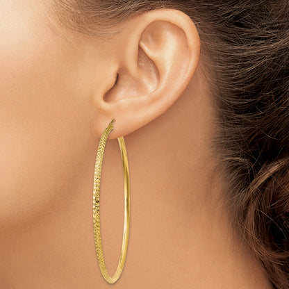 14K Yellow Gold 68mm x 2.5mm Diamond Cut Knife Edge Round Hoop Earrings