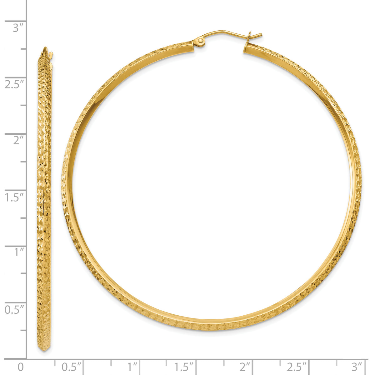 14K Yellow Gold 68mm x 2.5mm Diamond Cut Knife Edge Round Hoop Earrings