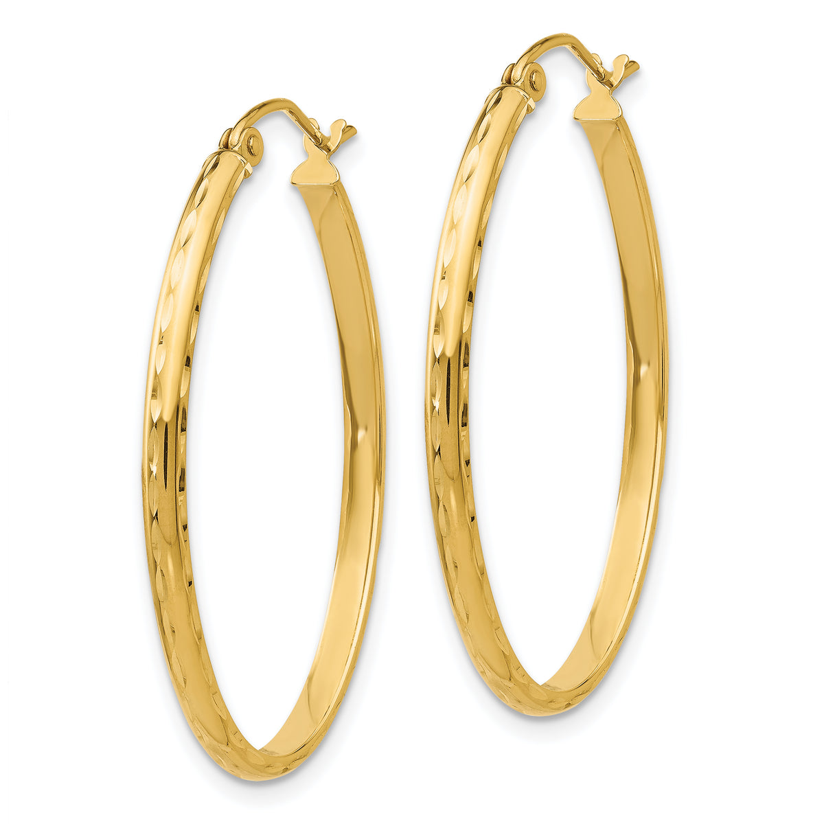 14K Yellow Gold 36mm x 25mm x 2.5mm Textured Oval Hoop Earrings