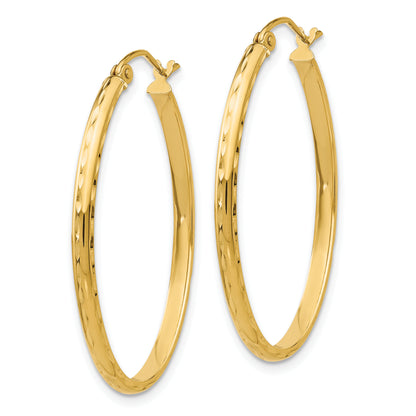 14K Yellow Gold 36mm x 25mm x 2.5mm Textured Oval Hoop Earrings