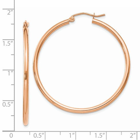 14k rose gold classic round hoop earrings 40mm x 2mm