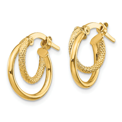 14K Yellow Gold 15.75mm x 3.5mm Textured Double Hoop Earrings