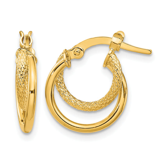 14K Yellow Gold 15.75mm x 3.5mm Textured Double Hoop Earrings