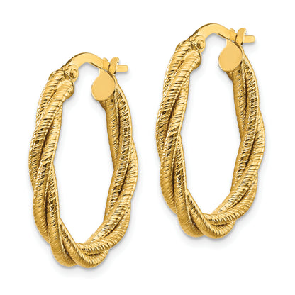 14K Yellow Gold 25.2×20.4×3.2 mm Textured Twisted Oval Hoop Earrings
