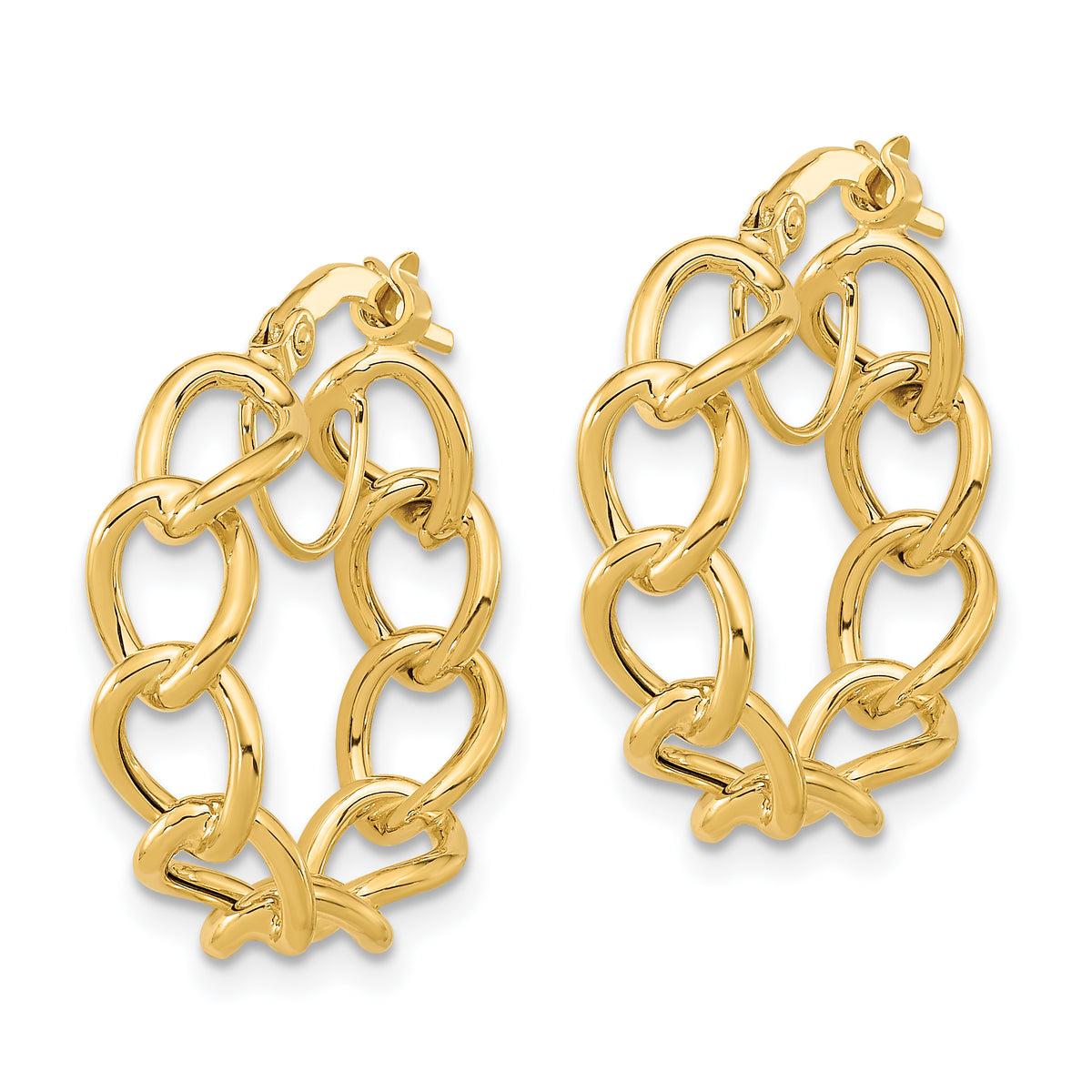 14K Yellow Gold 21.4mm x 6mm Cable Link Round Hoop Earrings