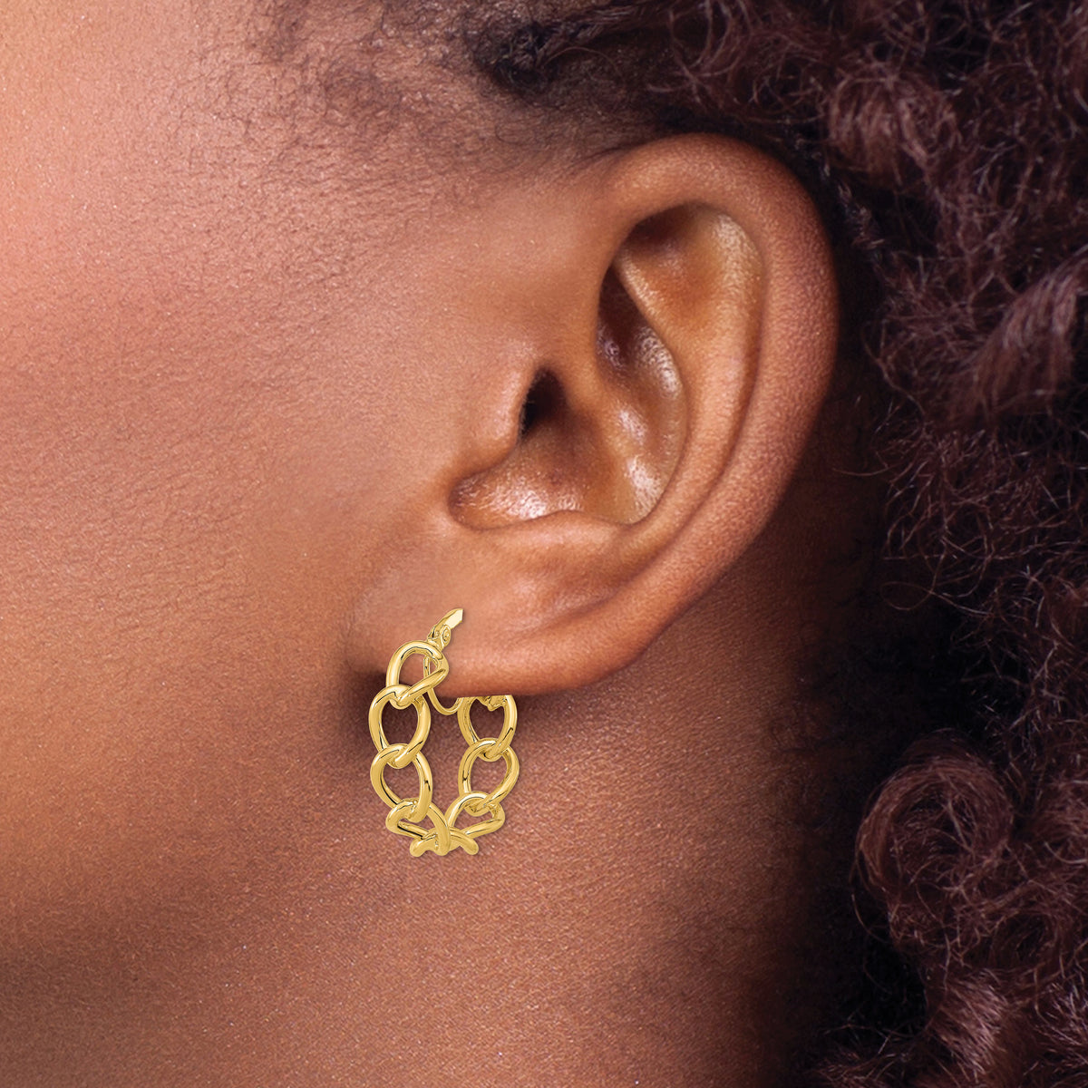 14K Yellow Gold 21.4mm x 6mm Cable Link Round Hoop Earrings