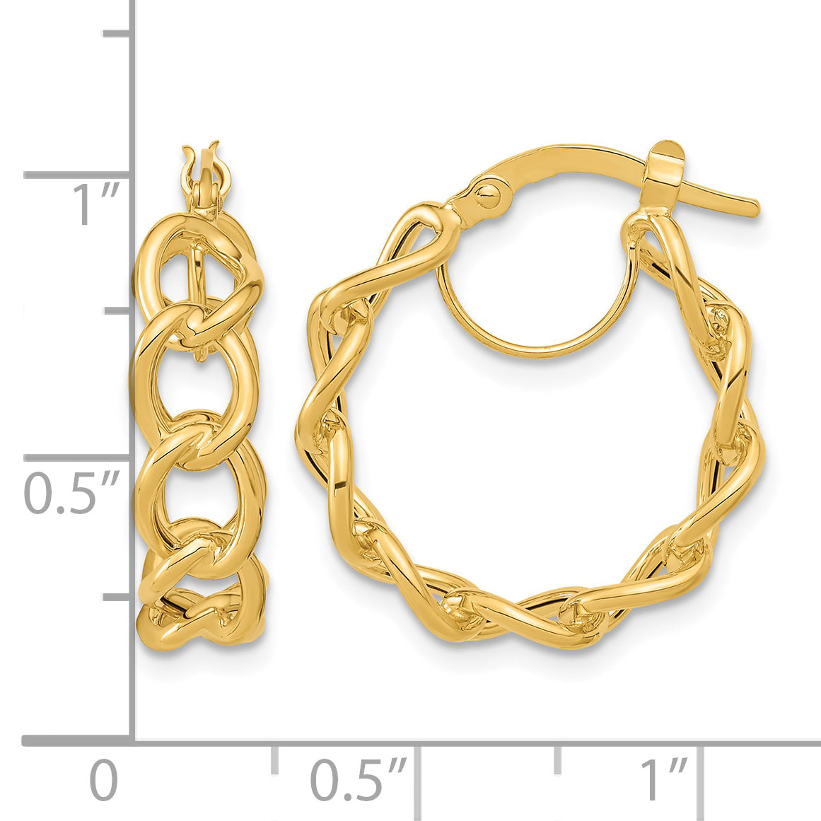 14K Yellow Gold 21.4mm x 6mm Cable Link Round Hoop Earrings