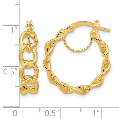 14K Yellow Gold 21.4mm x 6mm Cable Link Round Hoop Earrings