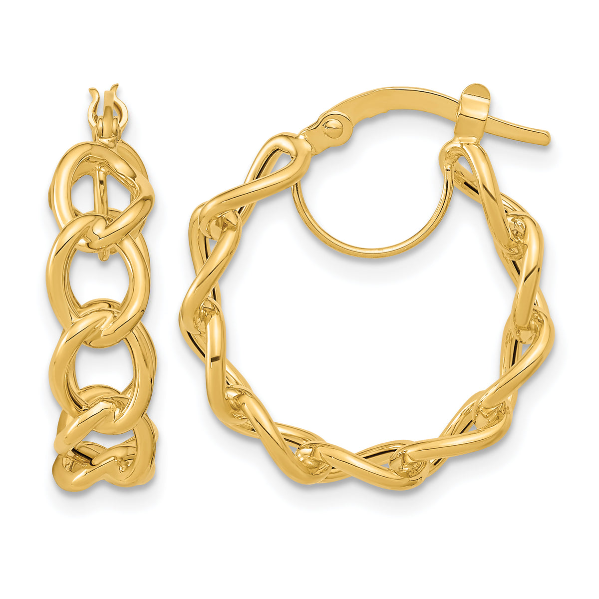 14K Yellow Gold 21.4mm x 6mm Cable Link Round Hoop Earrings