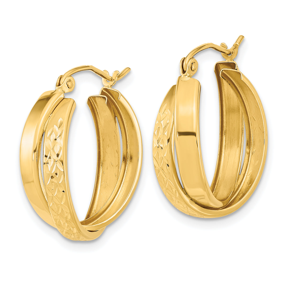 14K Yellow Gold 21.8×6.8 mm Diamond Cut Twisted Round Hoop Earrings